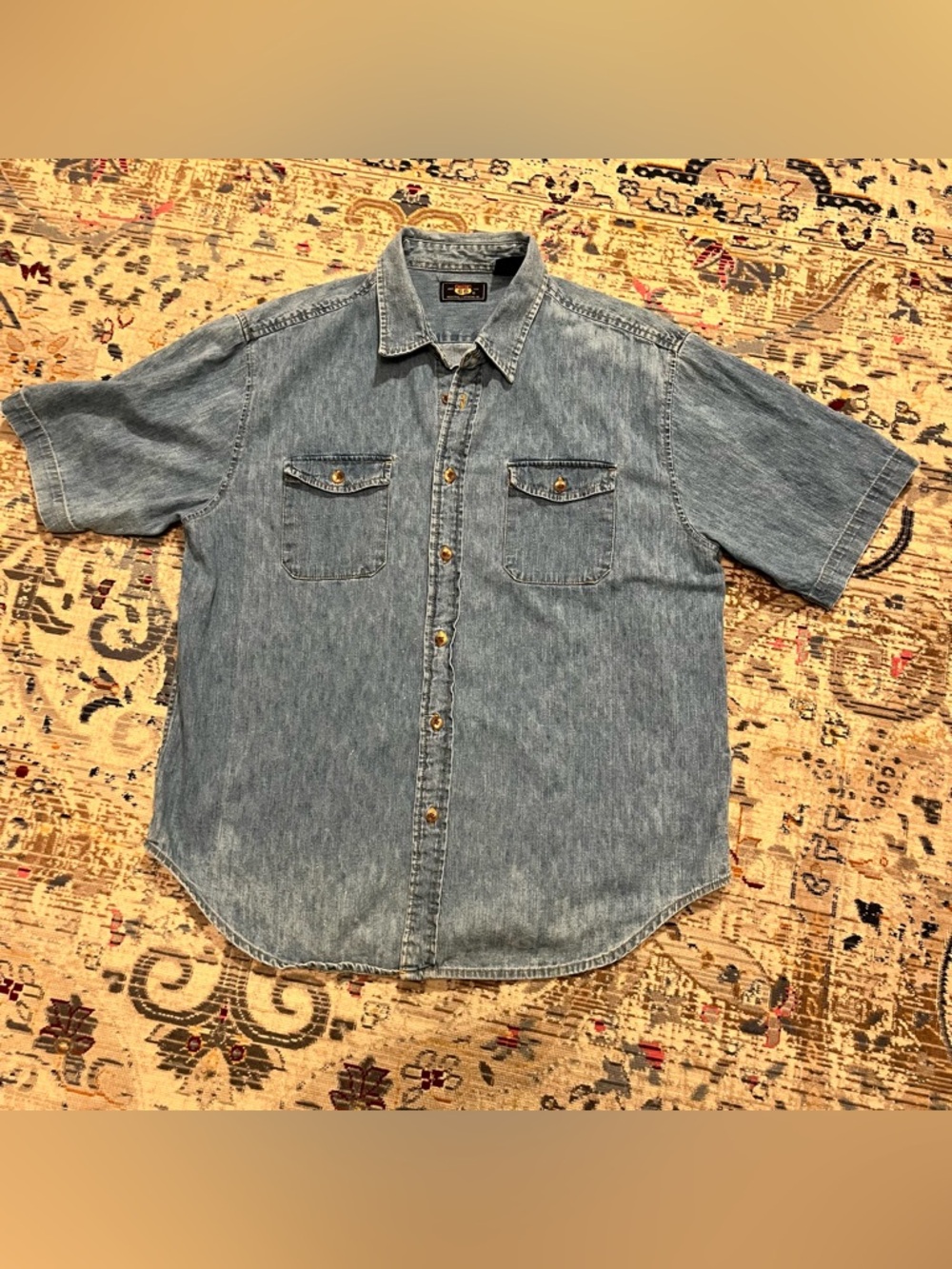 Route 66 Light Blue Denim Button-Up Shirt, 100% Cotton, Size L